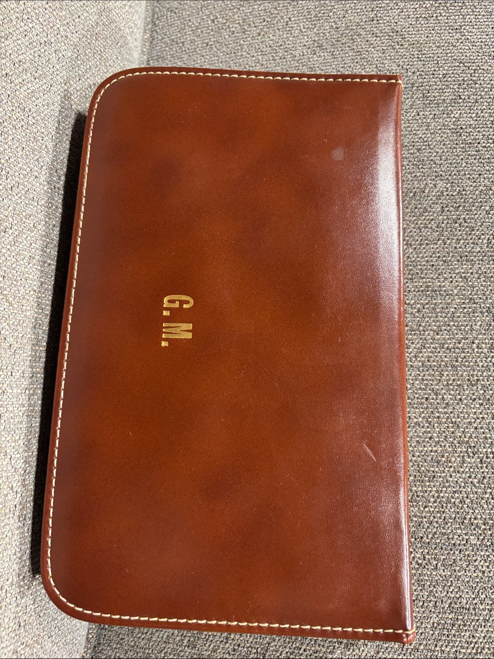 Brown Leather Travel toiletries Holder with initials G.M
